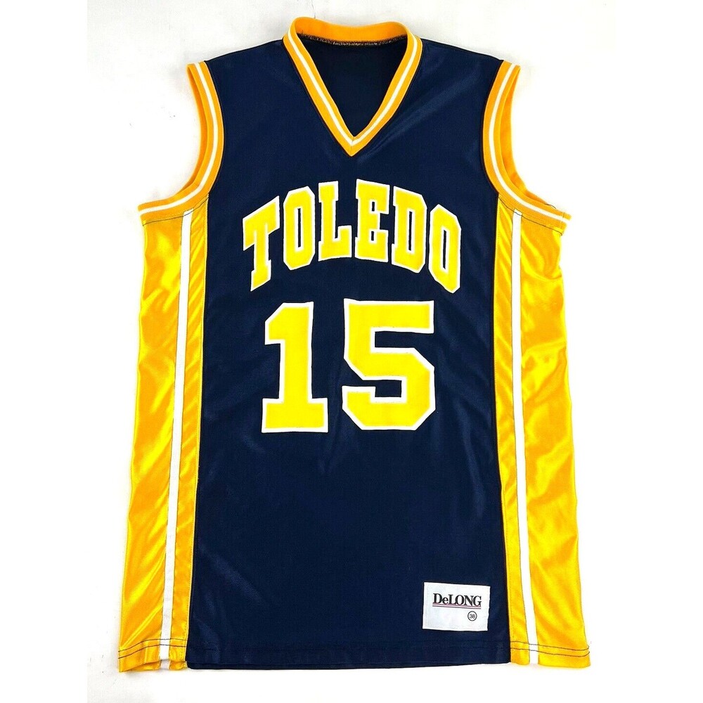 Vintage 90s Size 38 Game Issued Toledo Rockets Basketball Jersey Blue USA #15